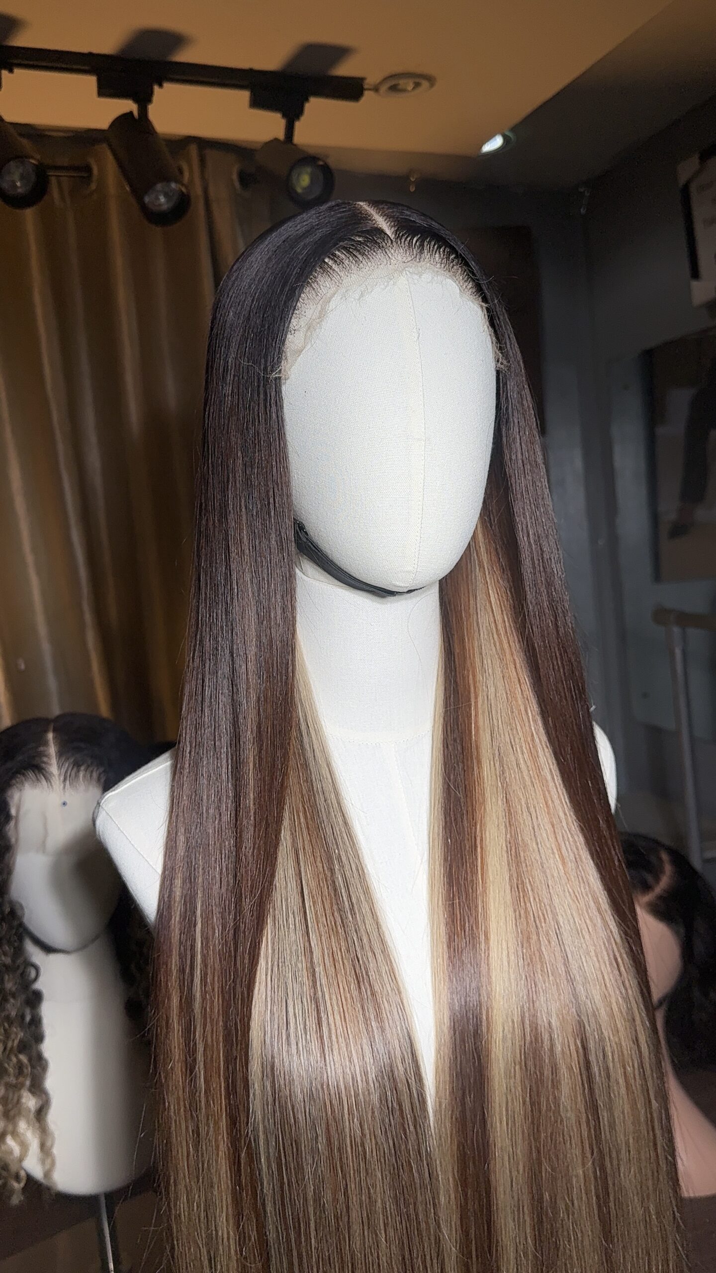 Raw Straight Wig – 34” | Blonde highlight Custom Colored | 300g | 13*6 HD frontal - Image 1