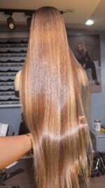 Raw Straight Wig —28” | Brown  highlight Custom Colored | 350g | 5*5 HD Closure - Image 4