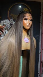 Raw Straight Wig – 34” | Blonde Custom Colored | 300g | 7×7 HD Closure