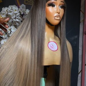 Raw Straight Wig – 34” | Blonde Custom Colored | 300g | 7×7 HD Closure