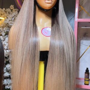 Raw Natural Straight Wig – 34” | Brown Tip | 300g | 13×6 HD Frontal