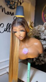 Luxury Virgin Bone Straight Wig – 24” with 6x6 HD Closure (Dark Root)