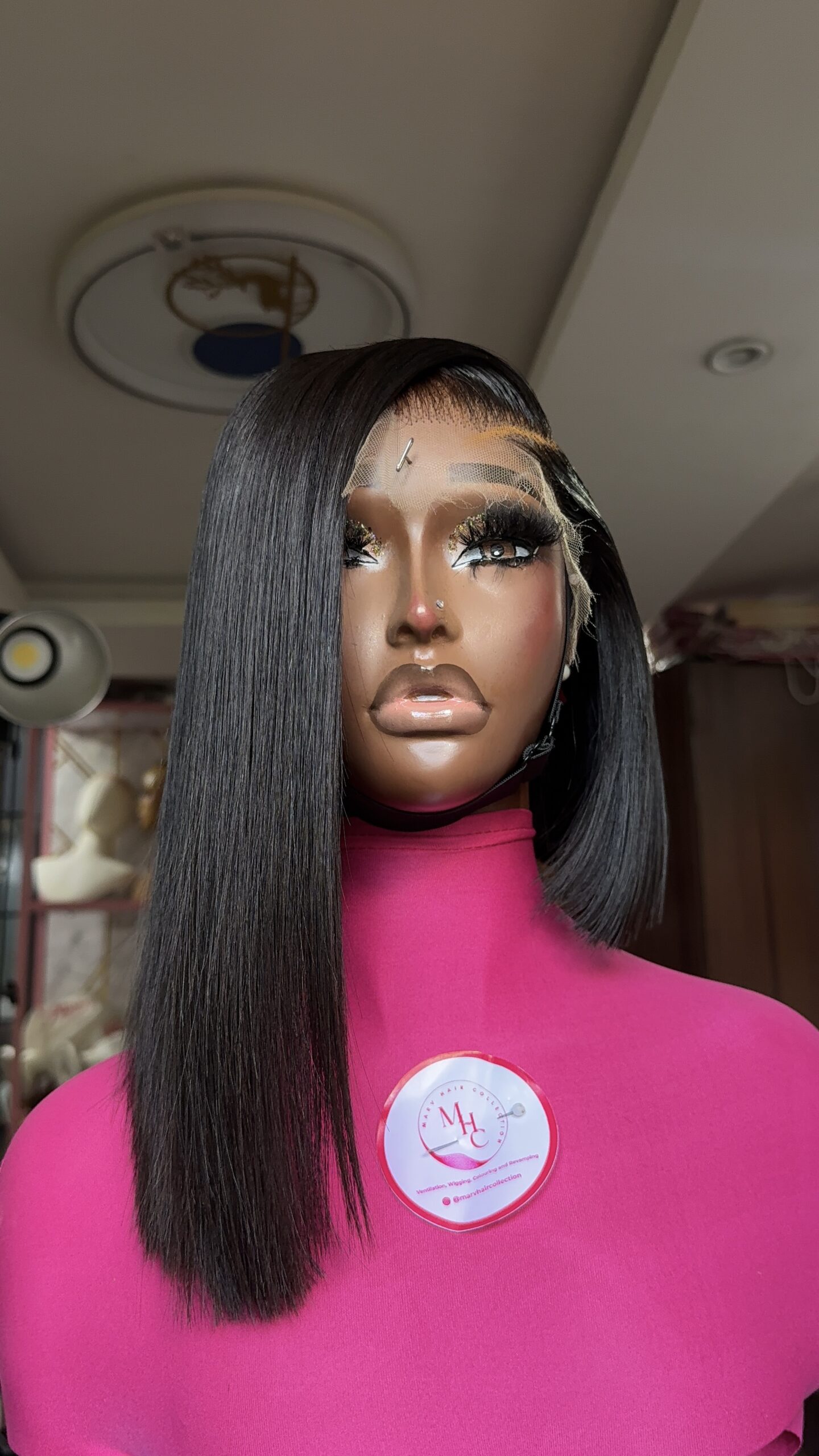 Ego Asymmetrical  Unit Raw Straight –12" | Natural Black| 300g | 5*5 HD Closure - Image 2