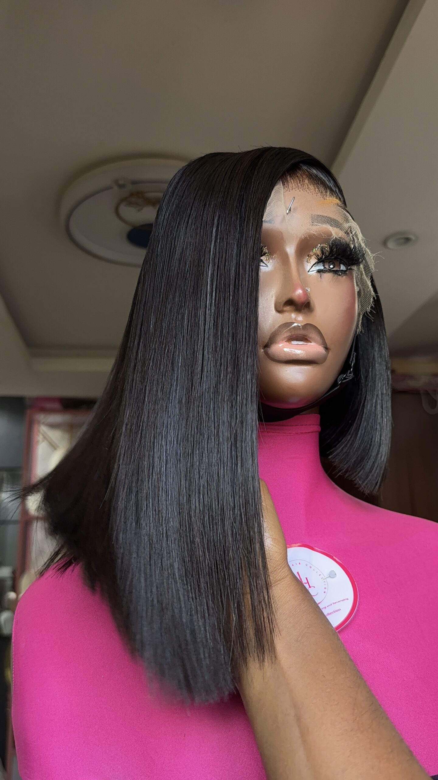 Ego Asymmetrical  Unit Raw Straight –12" | Natural Black| 300g | 5*5 HD Closure - Image 12